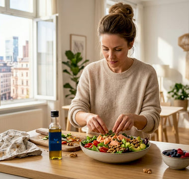 Att fixa en fräsch sallad i ett soligt kök