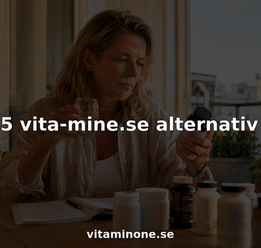 En kvinna sitter vid köksbordet och jämför olika vitamintillskott.