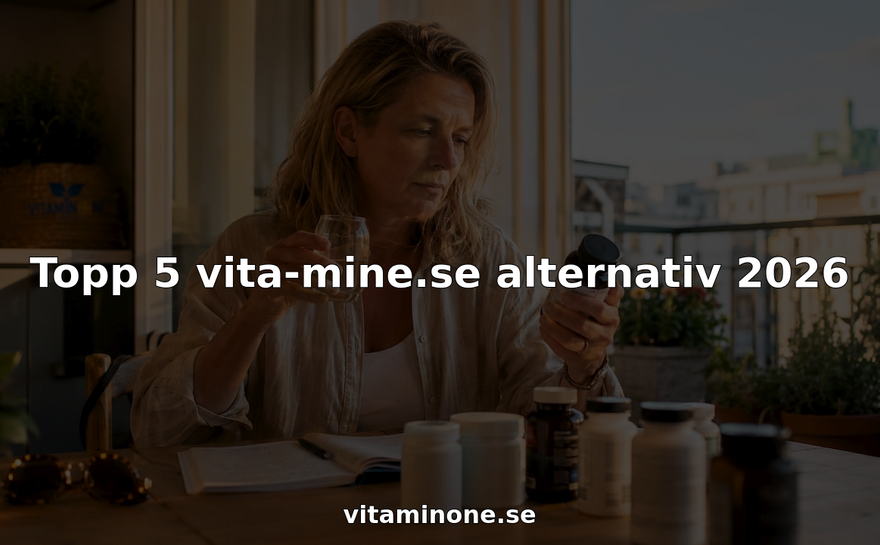 En kvinna sitter vid köksbordet och jämför olika vitamintillskott.