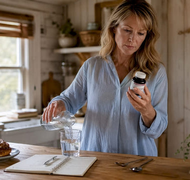 Kvinna förbereder melatonin hemma i sitt svenska kök