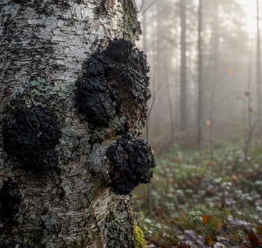 Sprängticka växer på björkstammar