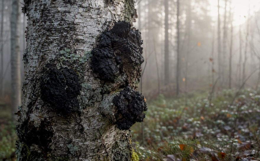 Sprängticka växer på björkstammar