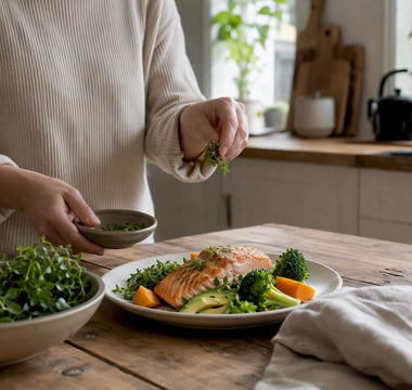 Händer som förbereder en måltid som boostar serotoninet