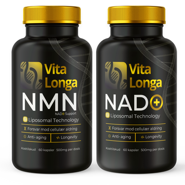 1 + 1 Paketpris VITA LONGA NAD+ och NMN. 2 x 60 kapslar, 500 mg dos.