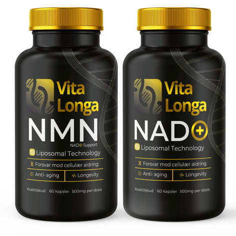 1 + 1 Paketpris VITA LONGA NAD+ och NMN. 2 x 60 kapslar, 500 mg dos.